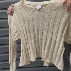 Le Lis Cream Crew Neck Sweater with Ribbed Texture